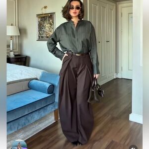 ZARA PLEATED CARGO PANTS ZW COLLECTION Brown Medium